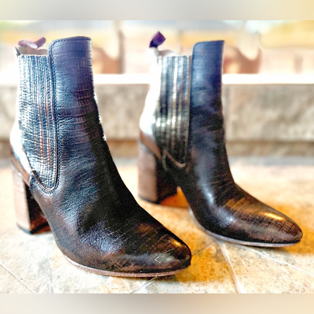 Freebird Janelle Boots 7 Leather Ankle Western Stacked Heel Made Mexico Distress - Picture 2 of 12
